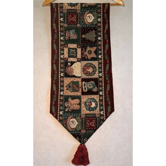Heartland Holiday Christmas Collage Joy Santa Snowman 60” Tapestry Table Runner - Picture 1 of 8